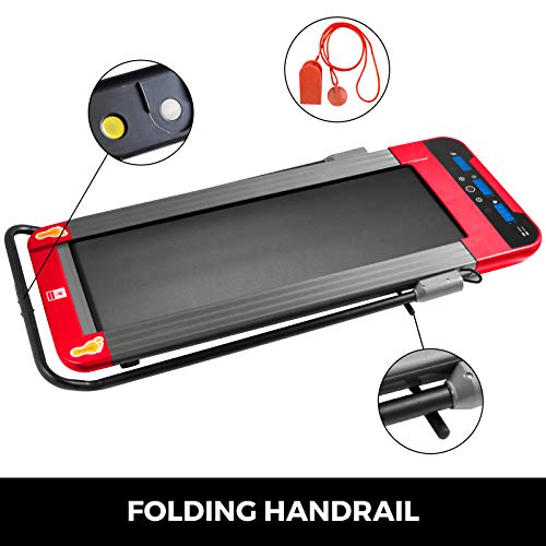 Popsport Foldable Treadmill Indoor Under Desk Treadmill Desk Large Running Surface Walking Office Treadmill Cardio(Red Black Handle)