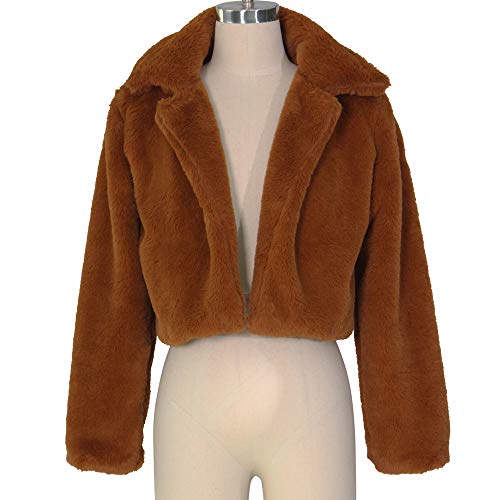 Fluffy Fleece Faux Fur Coats Womens Solid Color Long Sleeve Shaggy Lapel Short Jacket Outwear Warm Winter - Limsea - Thumbnail 3