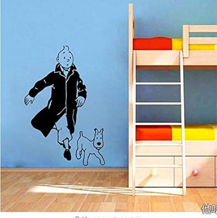 ZHUWall Hund Cartoon Vinyl Wandaufkleber Kinderzimmer Wandkunst Wandtattoo Tim Und Struppi Vinyl Poster Wandkunst Decor84Cmx5