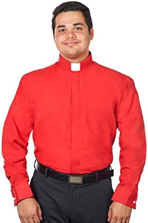 Men's Tab Collar Clergy Shirt Long Sleeves (17 - 17 1/2 (36-37), Red)