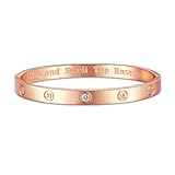 GuqiGuli 14k Rose Gold Plated Fashion Idiom Hinged Oval Bangle Bracelet for Women and Girls, 7
