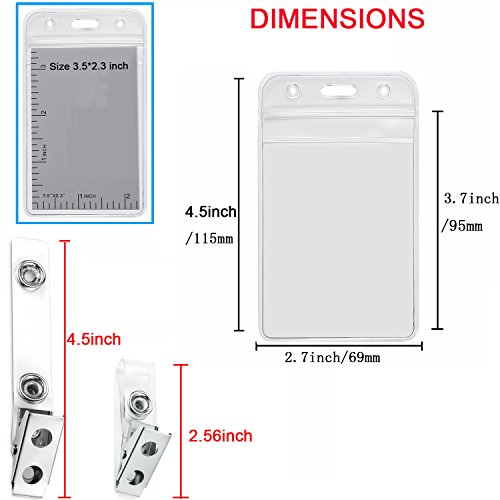 ID Badge Holder Vertical with Metal Badges Clips Name Tags Hole Punched Zipper Waterproof Resealable Clear Plastic Labels Credit Card Holder for Employees Heavy Duty Pair Metal Badge Clips (12 Pack) - Thumbnail 4