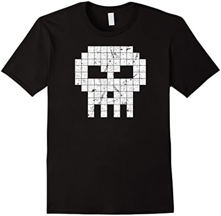 Mens Old School 8-bit Distressed Skull T-Shirts Gamer T-Shirts 2XL Black