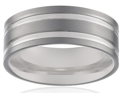 Men's Titanium Comfort-Fit Wedding Band Featuring Two Concave Cuts and a Soft Satin Finish (8 mm), Size 8.5