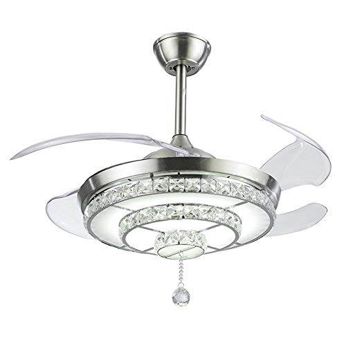 Crystal Chandelier Ceiling Fan Silver With Led Light Kit And
