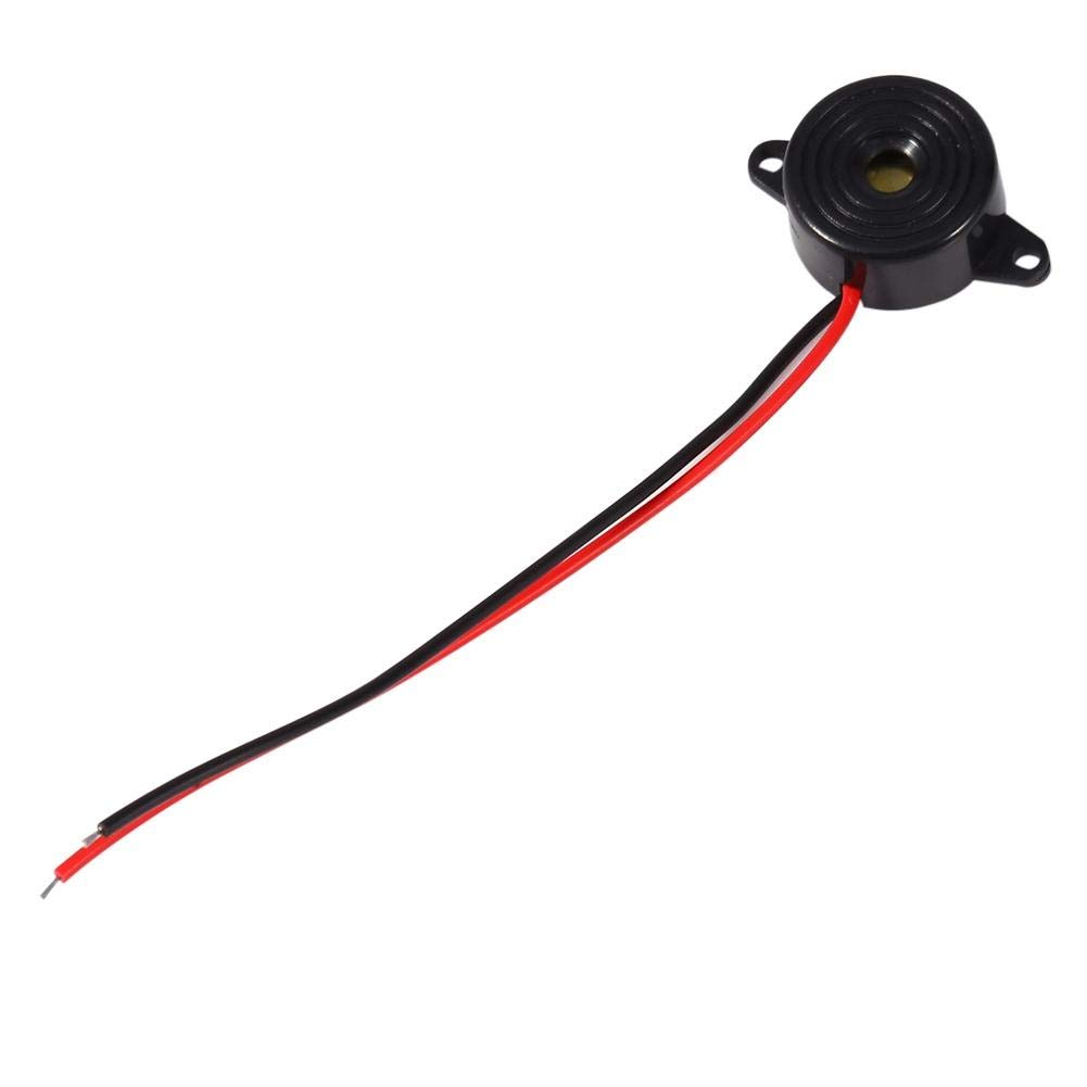 12VDC Electronic Buzzer Alarm, 85 to 95 decibels Active Piezo Electronic Buzzer Alarm Continuous Sound Cable Length 100mm, Black