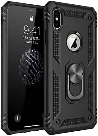 iPhone X, XS Military Grade Shockproof Back Cover case with Ring Kickstand, Apple iPhone X, XS … (Black)