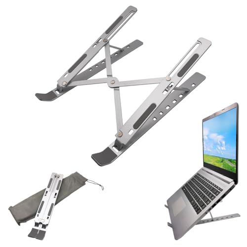 - Laptopständer - Verstellbar in 7 Stufen, Rutschfest, Hergestellt aus robustem Aluminium, Kompatibel mit 13–15.6", Neigungswinkel 15–45°, Farbe Silber