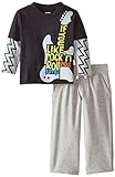 Gerber Graduates Baby Boys' Long Sleeve Top and Grey Pant Set, Guitar, 12 Months