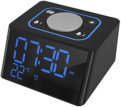 Alarm Clocks Bedrooms ,Bedside Clock,Small Alarm Clock Radio with FM Radio, Dual USB Charging Ports,Temperature Display,Dual Alarms with 27 Alarm Sounds,3 Level Brightness Dimmer,Headphone Jack