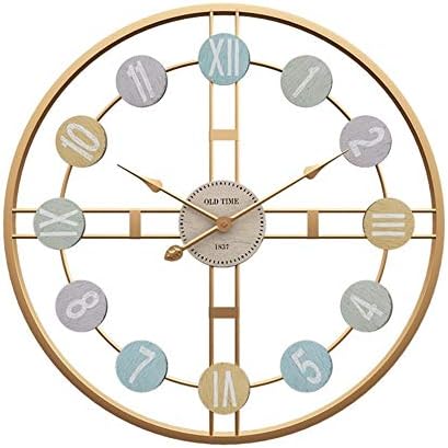MNZDSQ European and American Simplicity Wall Clock, Metal Roman Numeral Clock- Mute Round Iron- Bedroom, Living Room, Study Decoration(50cm in Diameter) (Color : Gold)