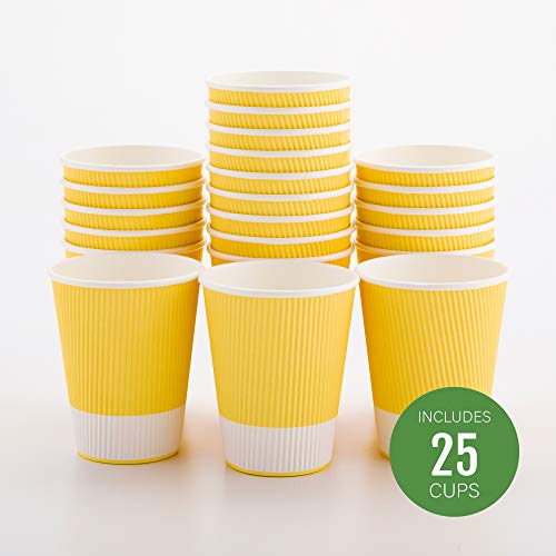 Insulated Paper Coffee Cups - Ripple Wall - Light Yellow - 12 oz - 25ct Box - MATCHING LIDS SOLD SEPARATELY: RWA0360B, RWA0360W, RWA0328LG, RWA0328GR, RWA0328HP, RWA0283W, RWA0283B