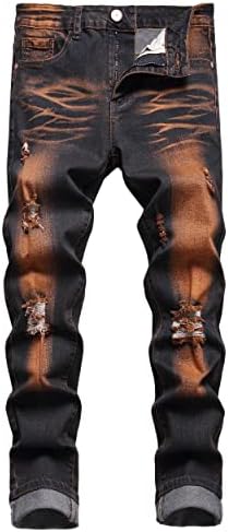 JUNBAOSS Men's Biker Zipper Deco Washed Straight Fit Jeans Mens