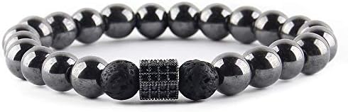 Women'S Bracelets,Natural Stone Hematite Lava Black Prayer Beads Golden Copper Crown Charm Bracelet For Women And Men Bracelets Bangles Jewelry