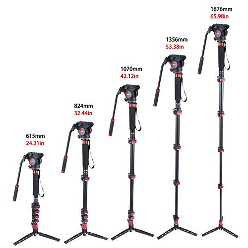 Avella CD325 Carbon Fiber Video Monopod Kit, with Fluid Head and Removable feet, 66 Inch Max Load 13.2 LB for DSLR and Video Cameras
