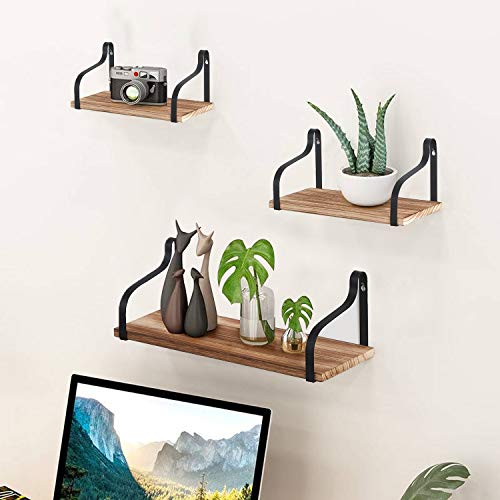 HOMBYS Floating Shelves Wall Mounted Set of 3 Hanging Wood Shelves for Bedroom Bathroom or Kitchen