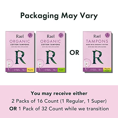 Rael Tampons, Plastic Applicator Made with Organic Cotton Core