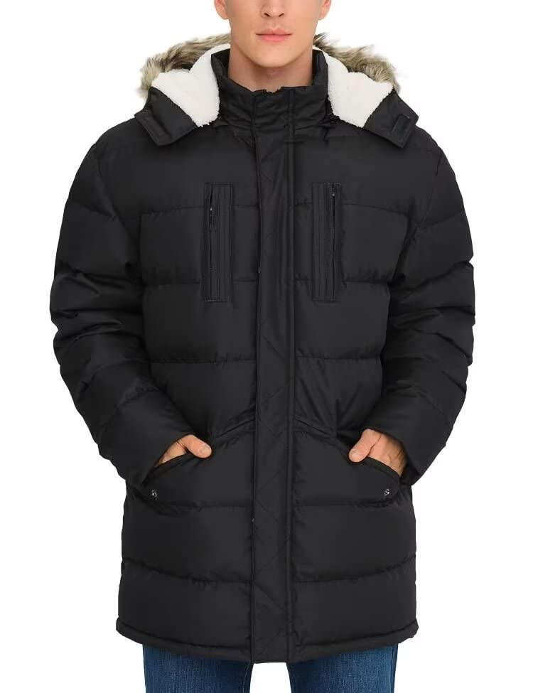 Photo 1 of Rejork Men's Long Winter Coats Warm Water Resistant Puffy Hooded Windbreaker Insulated Thicken Jackets with Hood Black 4X-Large