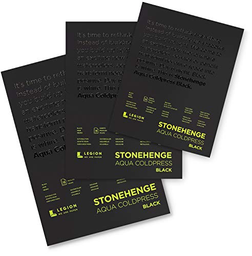 Stonehenge, 1 Legion Aqua Watercolor Pad, 140lb, Cold Press, 9 by 12 Inches, Black Paper, 15 Sheets
