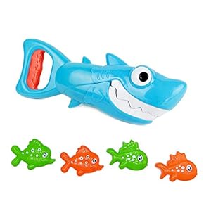 INvench Shark Grabber Baby Bath Toys – 2022 Upgraded Blue Shark with Teeth Biting Action Include 4 Toy Fish Bath Toys…