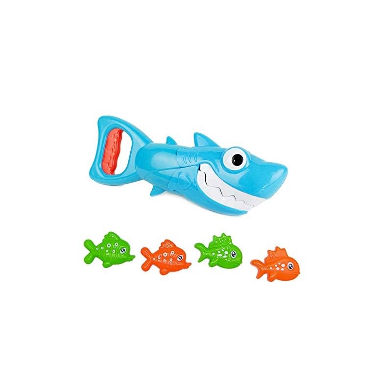 INvench Shark Grabber Baby Bath Toys – 2022 Upgraded Blue Shark with Teeth Biting Action Include 4 Toy Fish Bath Toys…