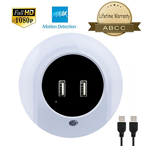 Hidden Camera,ABCC 32GB1080P Mini Spy Cam LED Nightlight USB Charger ,Motion Detection Wall Lamp for Bedroom