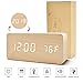 BlaCOG Digital Alarm Clock, Adjustable Brightness Voice Control Wooden Alarm Clocks for Bedrooms, Display Time Temperature Date and USB Battery Powered, Bamboo Clock