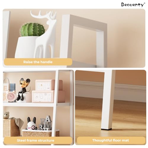 Beauenty Ladder Shelf, 5 Tier Bookshelves Bookcase, Corner Storage Racks, Freestanding Shelf Organizer for Living Room, Bedroom, Kitchen, Bathroom, Metal Frame (White)