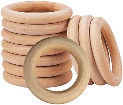 Numblartd Pack of 20 Natural Solid Wooden Teething Ring Pendant Connectors - DIY Projects Wood Ring Circles Craft Jewelry Making (55mm)