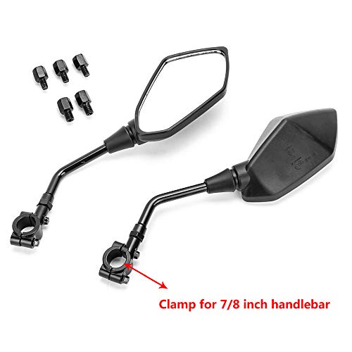 Universal Motorcycle Mirrors ATV Rear View Side Mirrors for 7/8" Handlebar with 10mm/8mm Clockwise & Counterclockwise Threaded Mounting Bolt