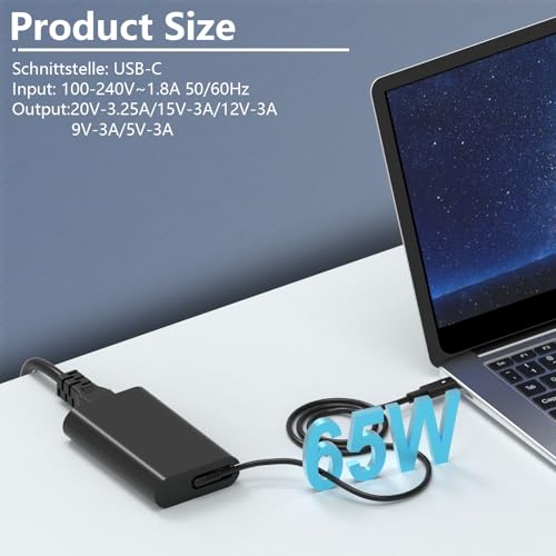 USB C 65W Laptop Charger Compatible with DELL Latitude 5430 7430 5420 5520 5410 5530 5330 7320 7420 2-in-1, DELL XPS 13 15 9350 9360 9365 9370, Chromebook 3100 3380 Type C Computer Power Adapter Cord