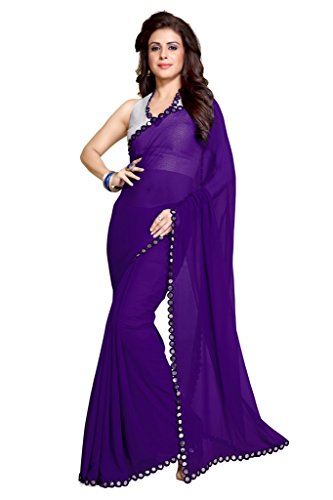 Mirchi Fashion Women's Plastic Mirror Border Indian Saree with Un-stitched Blouse