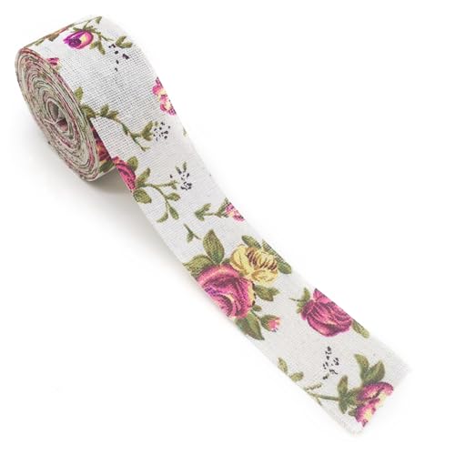 CABODYALS 20M 40mm Floral Wired Edge Ribbon Flower Printed Grosgrain Ribbon Red Rose Print Fabric Ribbons Trim for Sewing Making Craft Gift Wrapping Diy Christmas Dress Decor Supplies