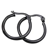 Thenice 1 Pairs Men's Black Titanium steel Ear ring Hoop Earrings (the inside diameter of:14mm)