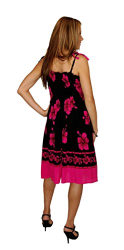 1 World Sarongs Womens Tube Top Sundress with Hibiscus Design in Black/Pink