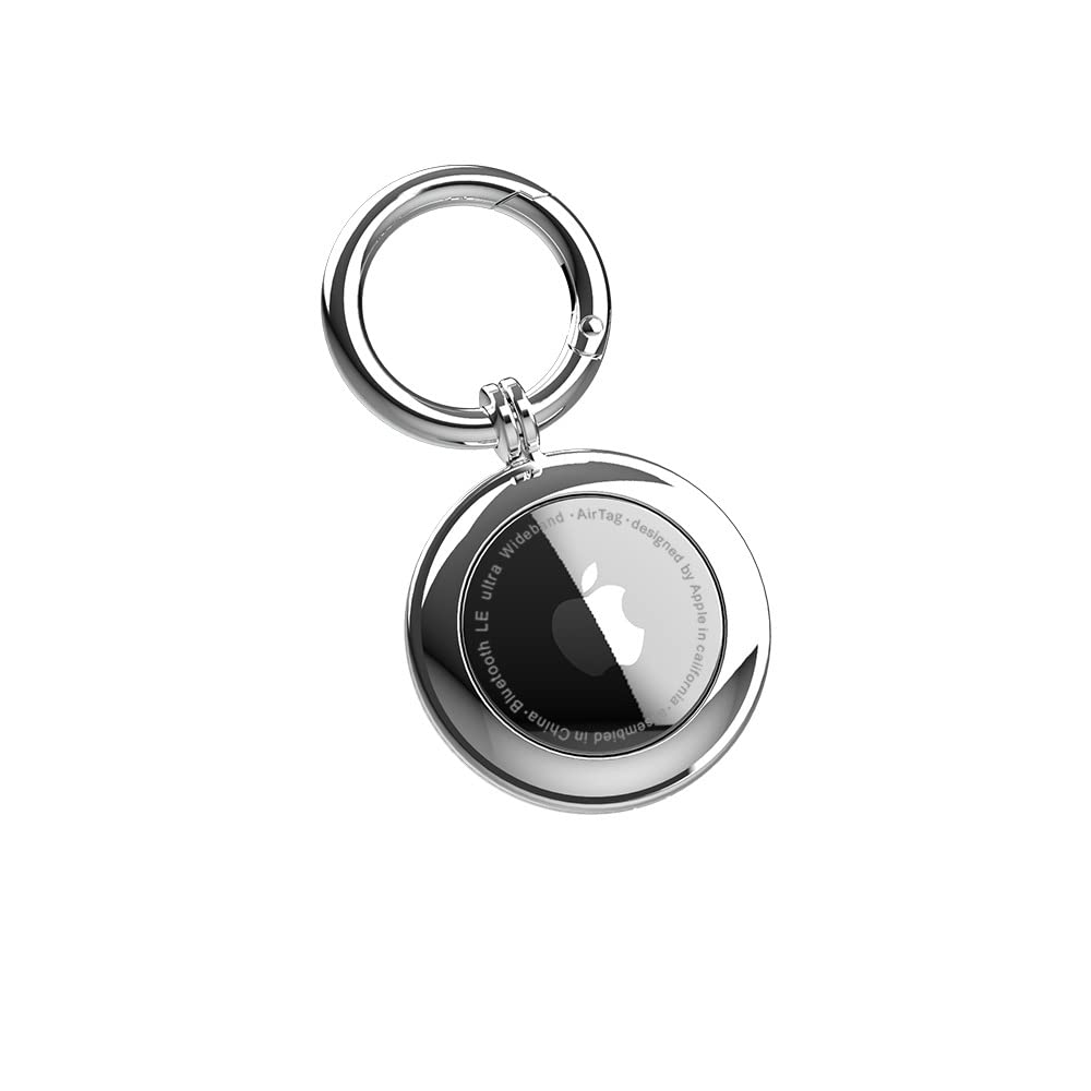 RECKNEY Metal AirTag Keychain Case Silver - Airtag Keyring compatible with Apple AirTag - Air tag Bumper - Apple AirTag Holder for Keys, Wallets, Bags, Kids, Backpacks, Dogs and Cat Collar Pets