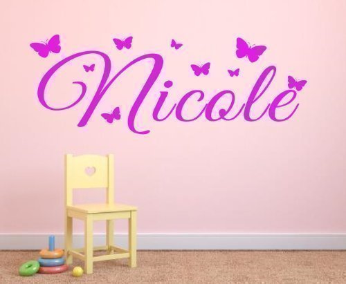 title=Adesivo da parete personalizzato con il nome, decoro con farfalle, Vinile, 2-