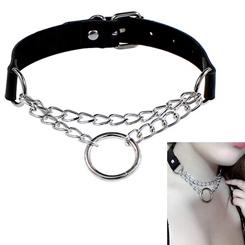 Gcroet-Cuoio-dellunita-di-Elaborazione-Punk-del-Choker-Goth-O-Ring-del-Collare-del-Choker-della-Collana-della-Catena-del-Cerchio-per-Le-Donne-Nere