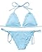OMKAGI Women Ribbed Triangle Bikini Set Tie Side Ladies String 2 Piece Swimsuit(S,Blue)