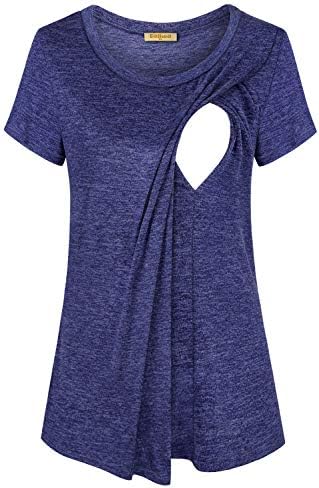 Baikea Women's Short Sleeve Layered Nursing Tops Maternity Breastfeeding Tunic