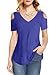 Amoretu Summer Tunic Tops Short Sleeve Open Shoulder Shirts for Women (Blue,XL)