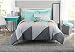 Fun and Bold Mainstays Gray and Teal Bed in a Bag Modern Comforter Set, Geometric Triangle Print with Teal Blue Gray and Pink Coral, Great for Dorms and Kid's Rooms! (Queen)