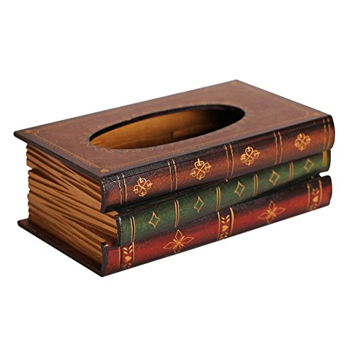 Tissue Box Cover,Sokelinn-six Elegant Hand Crafted Wooden Book Design Antique Tissue Box Dispenser Napkin Holder