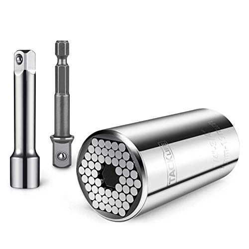 Universal Socket, TACKLIFE 3Pcs Multifunctional 1/4''- 3/4'' (7mm-19mm) Socket Tool Sets and Power Drill Adapter, Professional Repair Tools - ASW01A