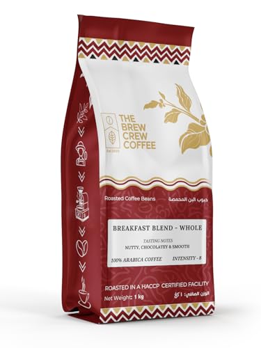 The Brew Crew Coffee – Café Breakfast Blend Coffee Beans, Medium Roast, 100% Arabica, 1KG | Nutty, Chocolate & Hazelnut Notes | Freshness-Lock Aroma Valve