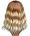Akali Ombre Blonde Wigs for Women Natural Looking with a Satin Healthy Sheen Heat Resist Synthetic 14inch Curly Short Bob Wig with Air Bangs Blonde Wig for Daily Use