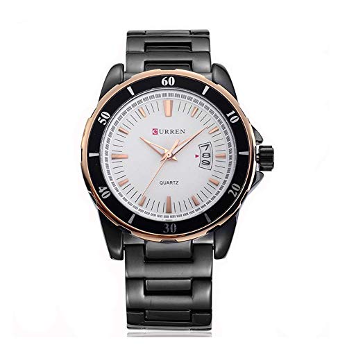 Curren los Hombres Relojes Top Marca Full Acero Auto Fecha Cuarzo Reloj Blanco 8018