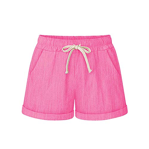 Women Short Pants, JOYFEEL ❤️ Ladies Cotton Linen Casual Elastic Waist Pants Drawstring Solid Summer Walking Shorts - Thumbnail 7