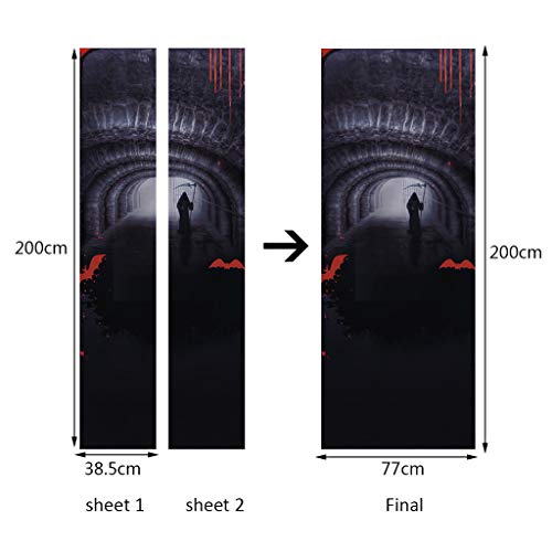 Bravetoshop Halloween Creative Funny Door Sticker Waterproof 3D Door Mural Pumpkin Castle Sticker Self Adhesive Sticker for Home Decor - Thumbnail 3