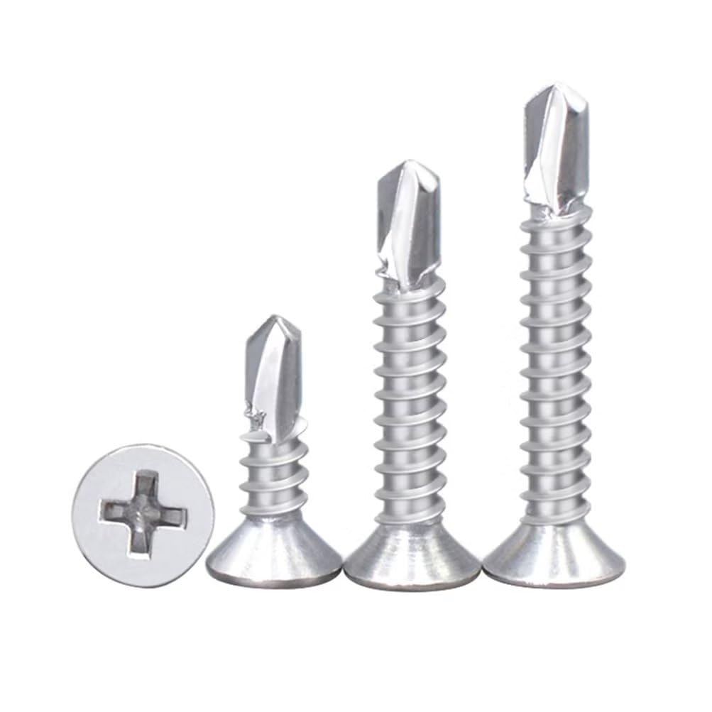 SYDARSYN Phillips Flat Head Self Tapping Self Drilling Screw for Metal/Wood, 304 Stainless Steel Drill Tail Countersunk Screws M3.9x19mm (50 pcs)